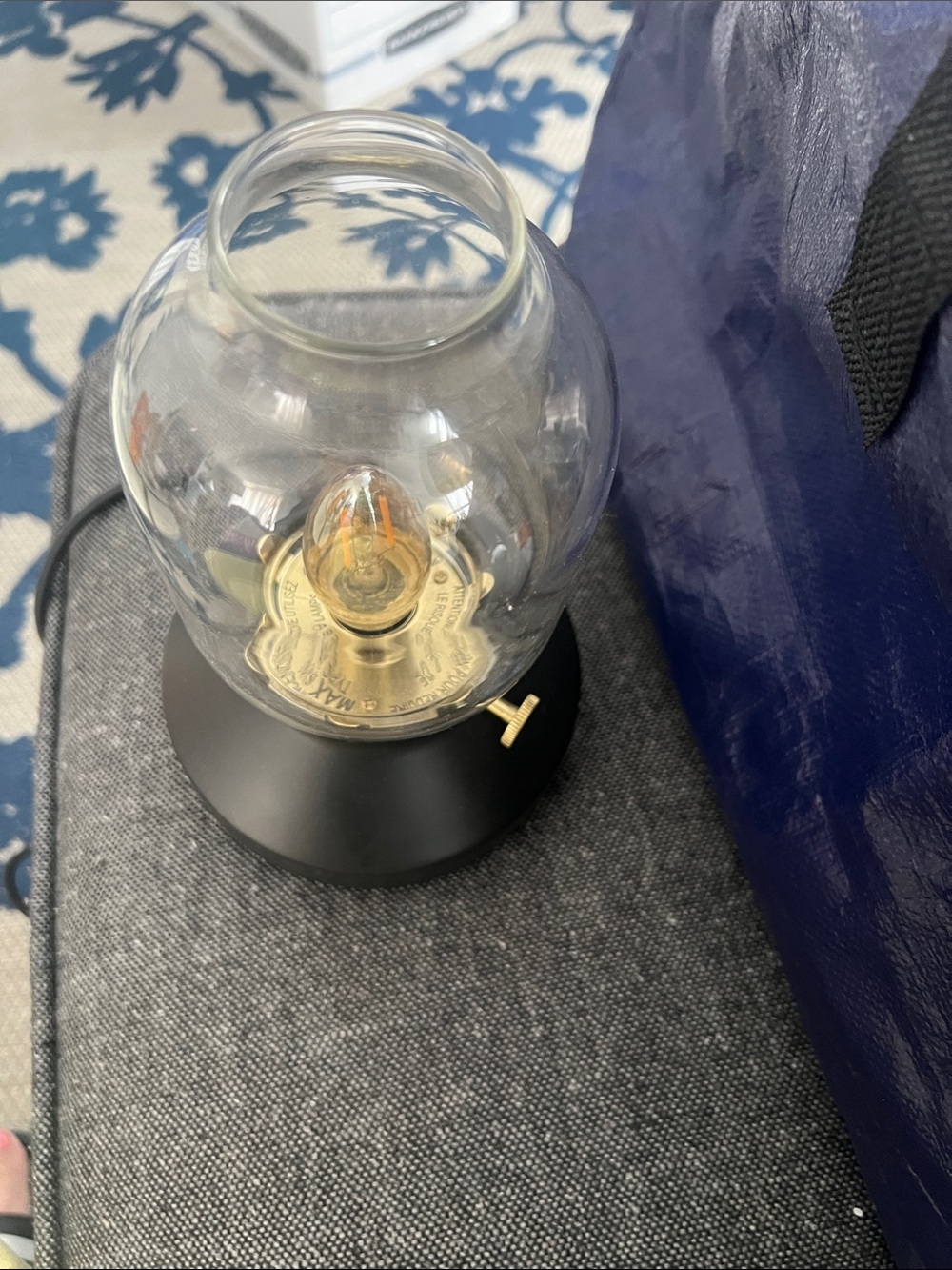 Matte Black Table Lamp with Clear Glass Shade and Gold Accent - Picture 3 of 4
